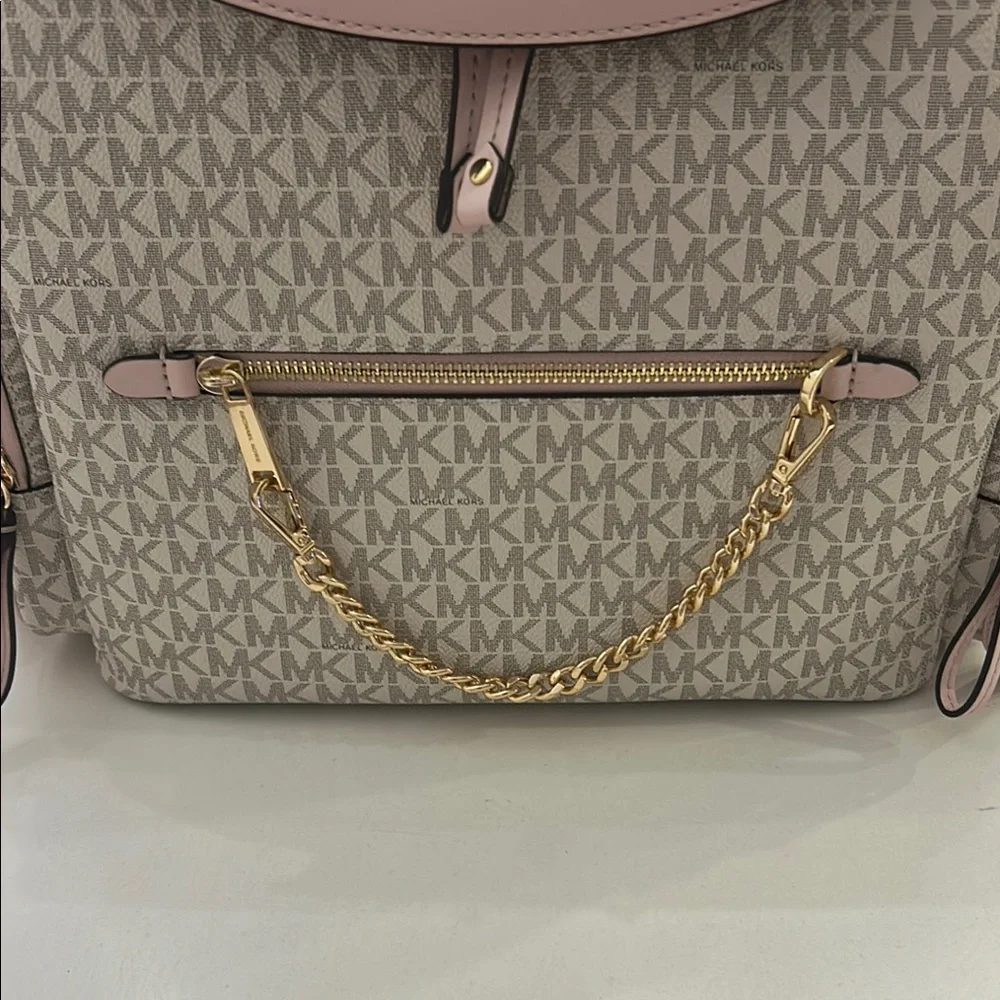 Michael Kors Pink and Beige Signature Logo Backpack